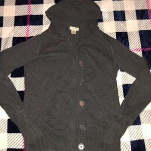 Arizona tight fitting button up sweater w/hood